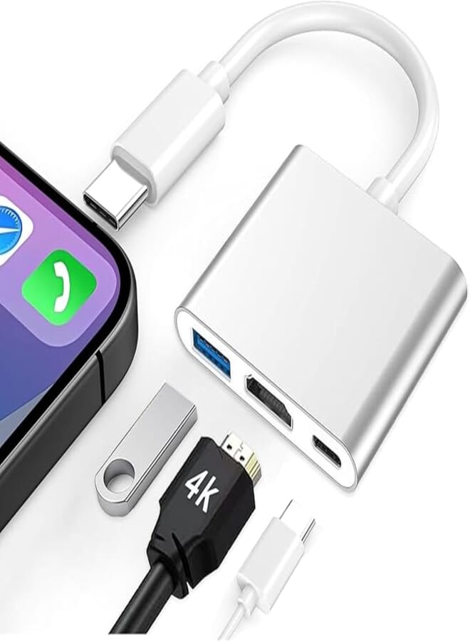 USB C to HDMI Adapter, USB 3.1Type-C Converter to HDMI 4K+USB 3.0 Charging Port 3 in 1 Hub, Digital AV Multiport Adapter for MacBook Pro/iPad Pro/Switch/S23 /S24 /Projector/Monitor